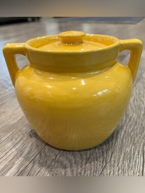 Vintage Yellow Western Stoneware ‘Monmouth Pottery” Bean Pot Crock - 1 Qt